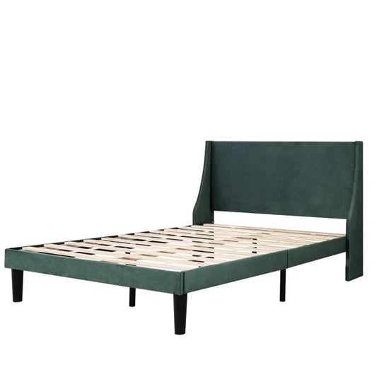 Mei Upholstered Bed Frame, Green, Double bed