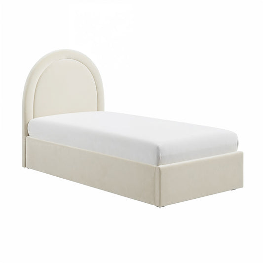 Cream Velvet Single Side-Lift Ottoman Bed with Curved Headboard - Nora, W102 x D206 x H123 CM