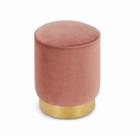 Hetherington Small Brass Base Pouffe, Blush Pink Velvet, 35x35x40cm