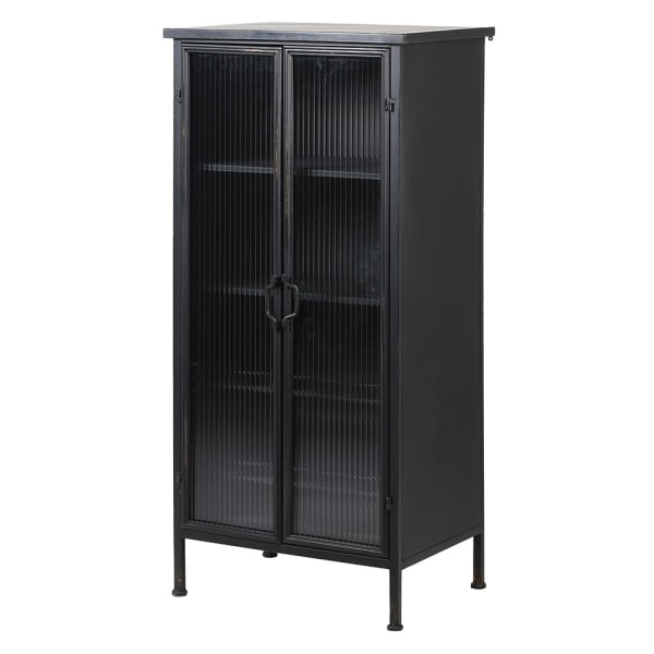 Black Metal Ribbed Glass Wine Drinks Cabinet, 120x56x41cm