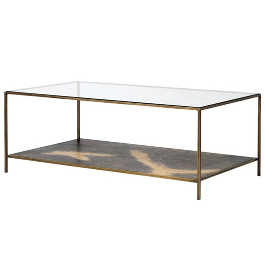 Iron Coffee Table with Glass Top, 45.5x70.5x122cm