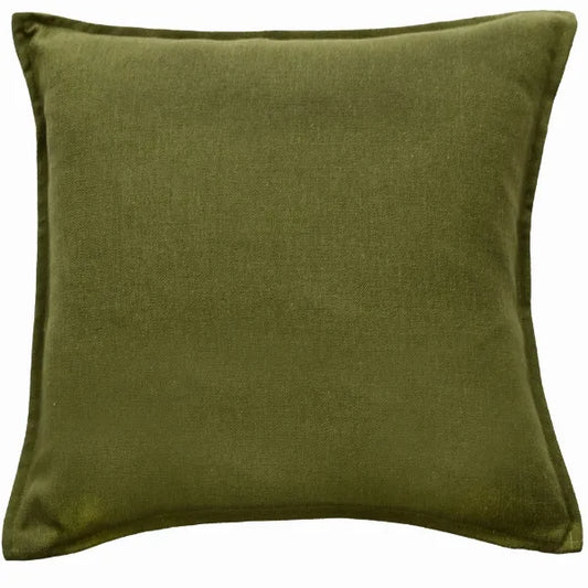 Malini Tia Olive Cushion POLY LINEN MIX WITH FLANGE OLIVE 45 X 45
