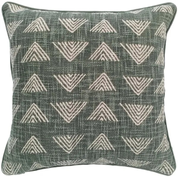 Malini Bly Green Cushion TRIANGLE PRINT ON LOOSE WEAVE GREEN 45 X 45