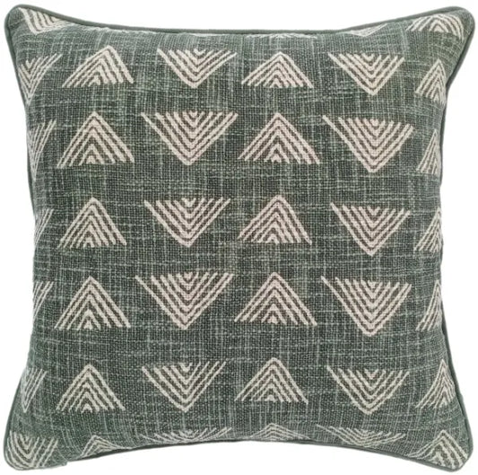 Malini Bly Green Cushion TRIANGLE PRINT ON LOOSE WEAVE GREEN 45 X 45