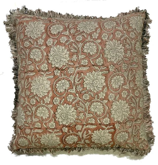 Malini Dipika Rust Cushion FLORALTRELLIS BLOCK PRINT RUST 45 X 45