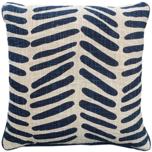 Malini Isi Indigo Cushion BROKEN LINE PRINT ON LOOSE WEAVE INDIGO 45 X 45