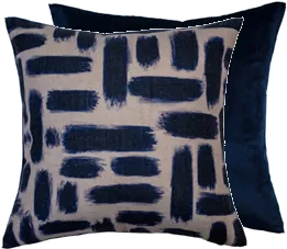 Malini Kentish Blue Cushions ABSTRACT PRINTED LINES ON LINEN NAVY 45 X 45