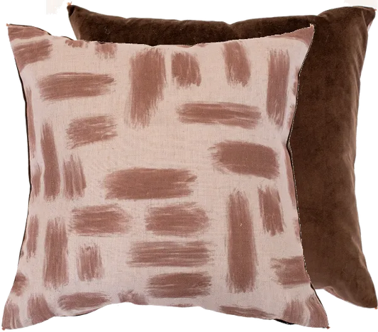 Malini Kentish Taupe Cushion ABSTRACT PRINTED LINES ON LINEN TAUPE 45 X 45