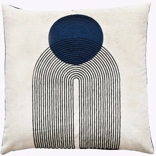Malini Saloni Navy Cushion ART DECO DESIGN WITH CHAIN CREWEL STITCH NAVY 45 X 45
