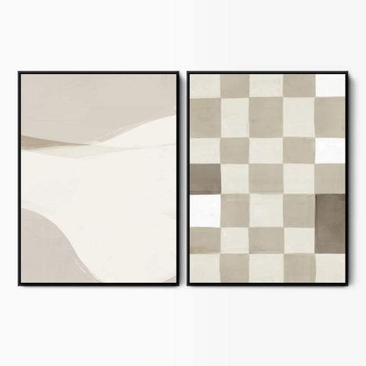 Go With The Flow & Neutral Checkerboard Canvas Set, Large, 75x105cm