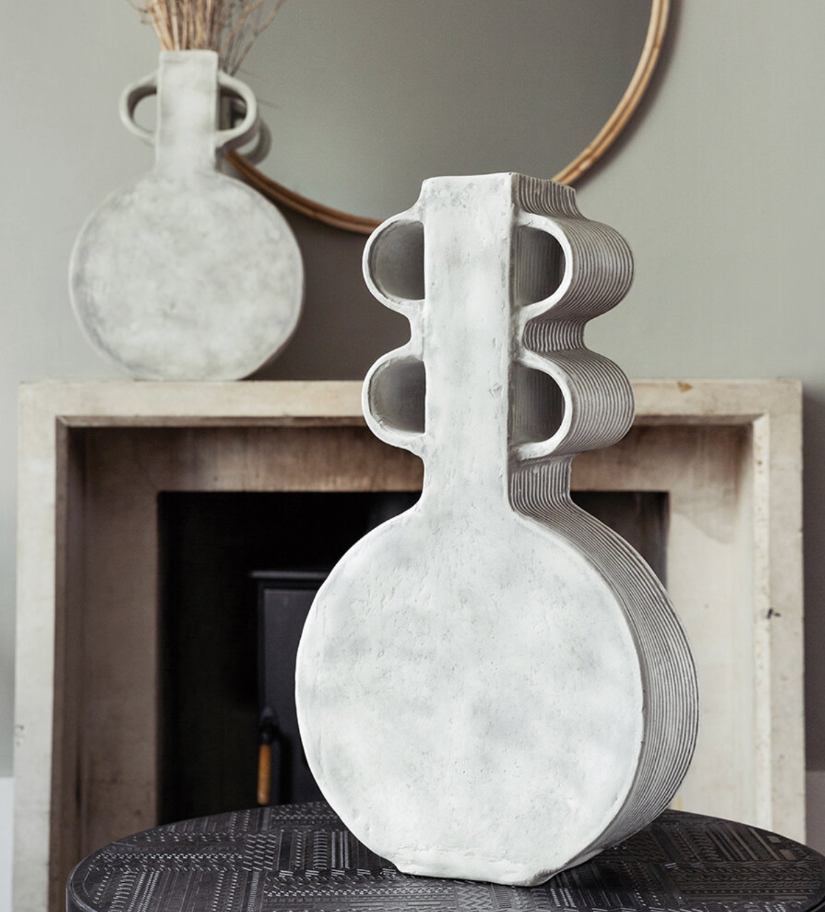 Round Faded White Wash Vase - Tall