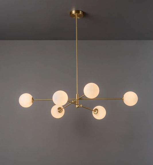 Chelso - 6 light brass and opal pendant, 89x100x67cm
