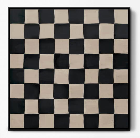 Black & Neutral Checkerboard Framed Canvas Art 85 x 85cm