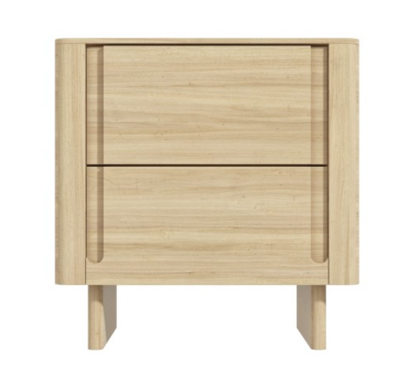 Light Wood Mid Century 2 Drawer Bedside Table - Emile Sustainable Furniture, 55x38x57cm