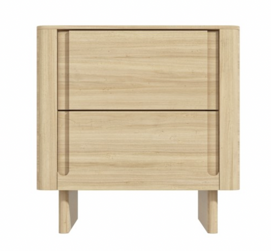 Light Wood Mid Century 2 Drawer Bedside Table - Emile Sustainable Furniture, 55x38x57cm