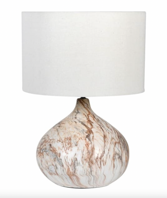 Brown and Blue Lamp with Linen Shade, 60x42cm