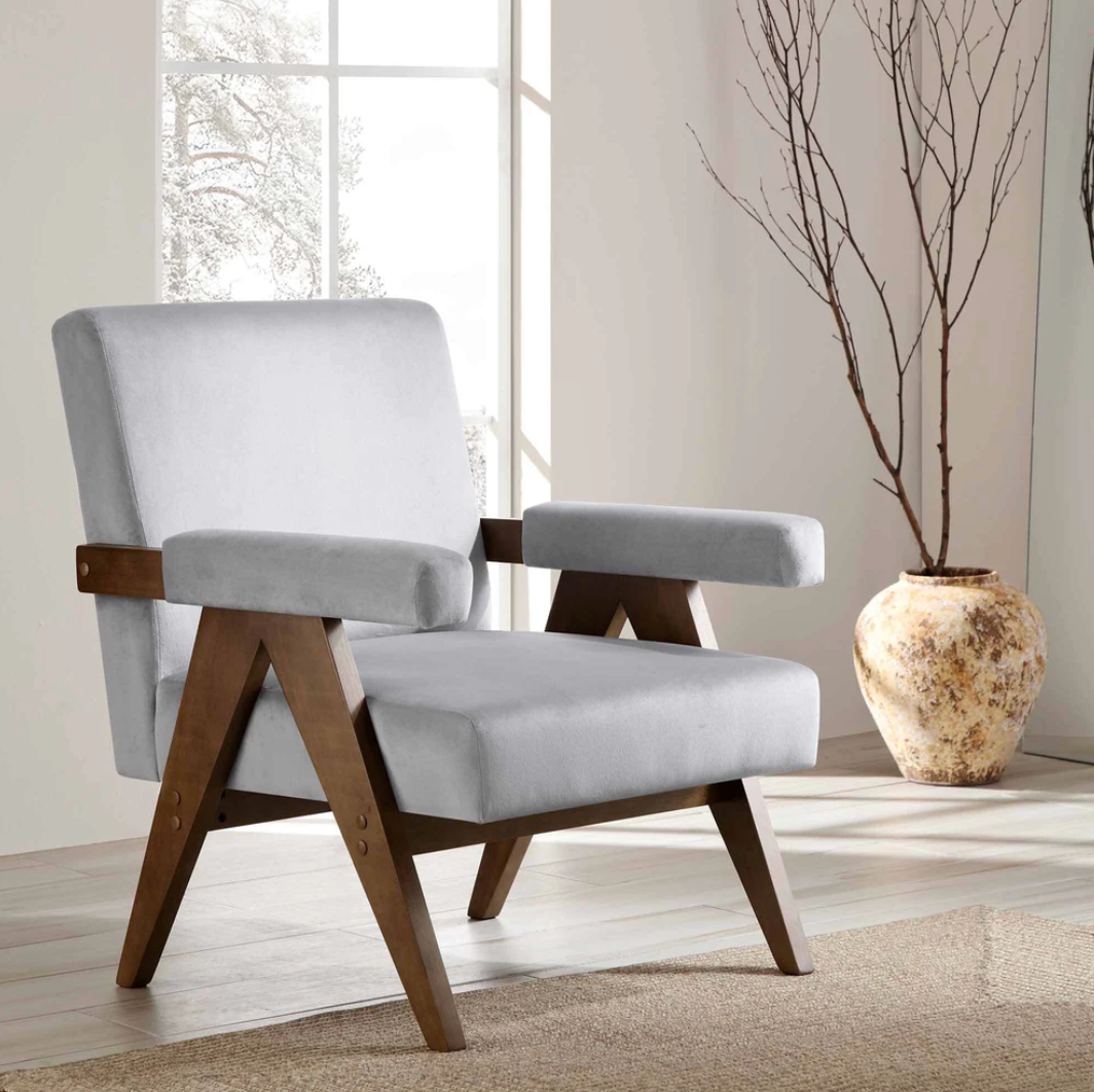 Chinnor Grey Velvet Accent Chair, 68.5x78x85.5cm