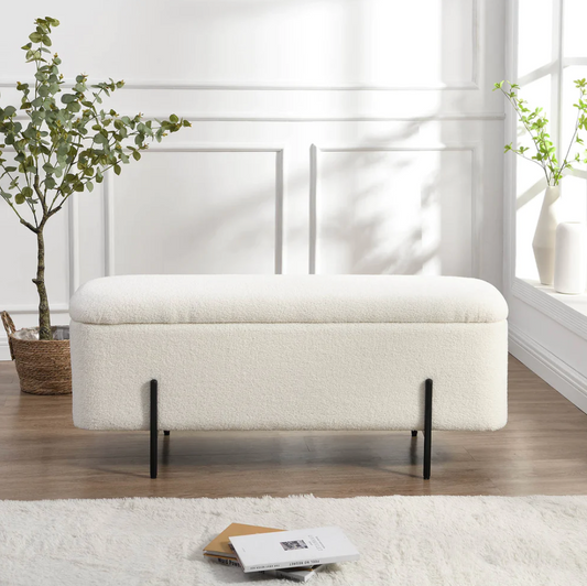 Jed Ecru Boucle 120cm Large Storage Ottoman Bench, 119x44x50.5cm