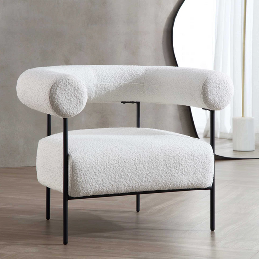 Fulbourn White Boucle Armchair, 88x 76.5x72cm