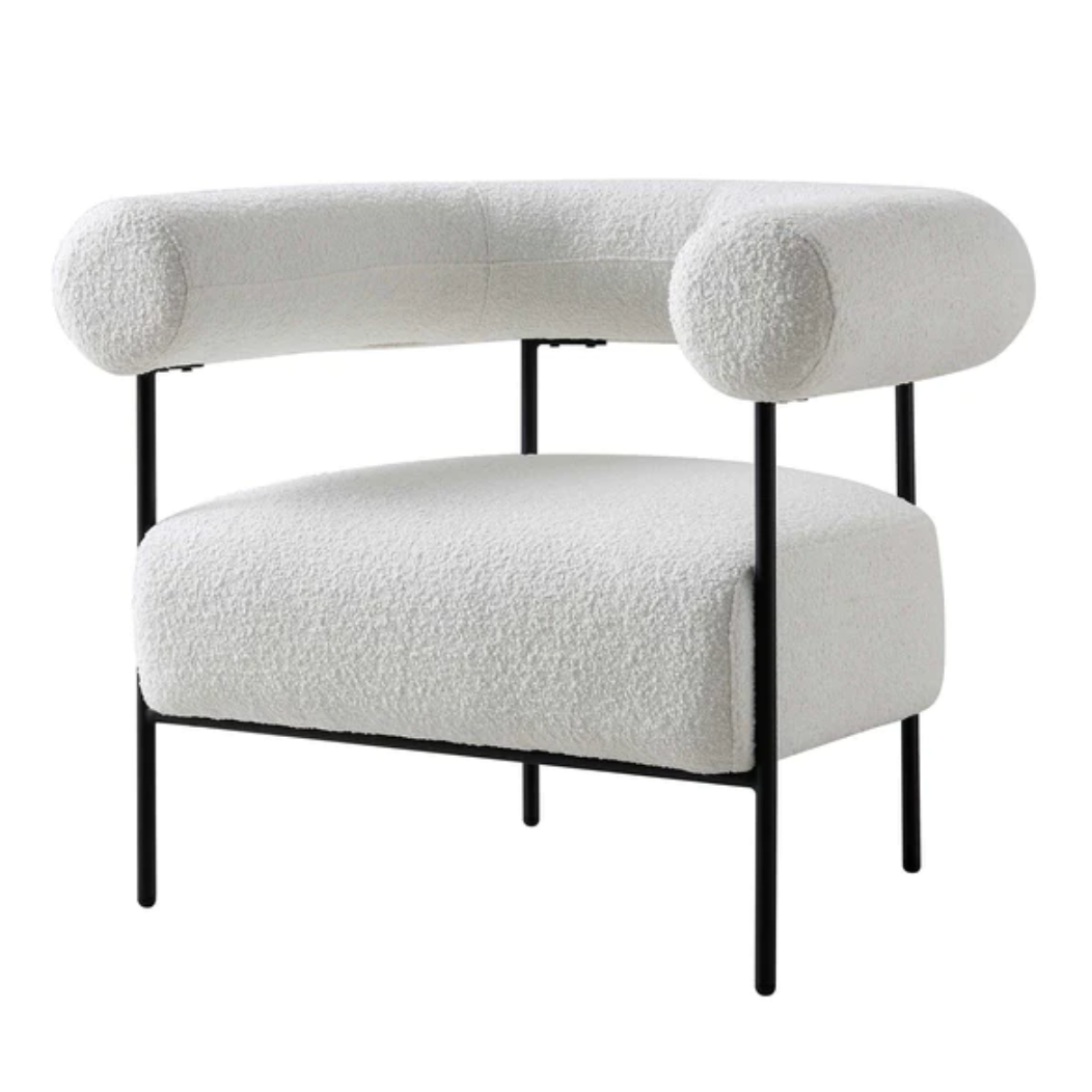 Fulbourn White Boucle Armchair, 88x 76.5x72cm