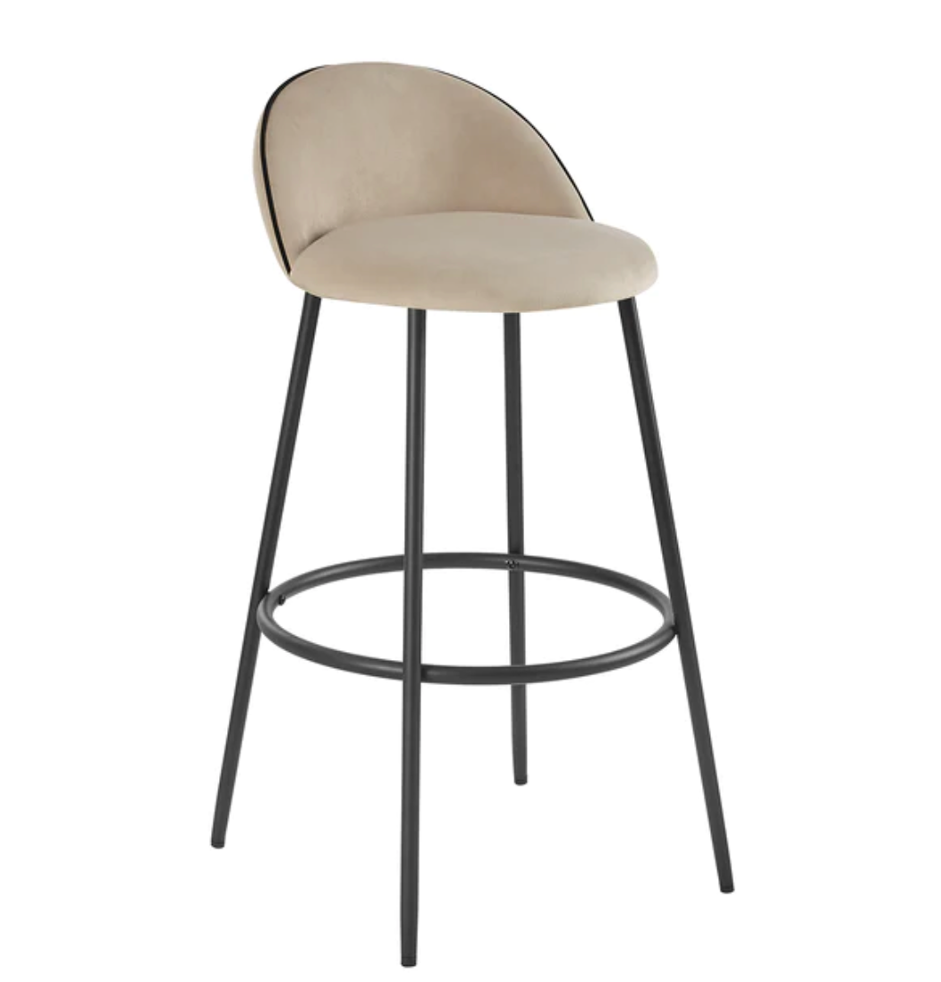 Barton - Champagne Velvet Upholstered Bar Stools with Contrast Piping, 48x43x90cm