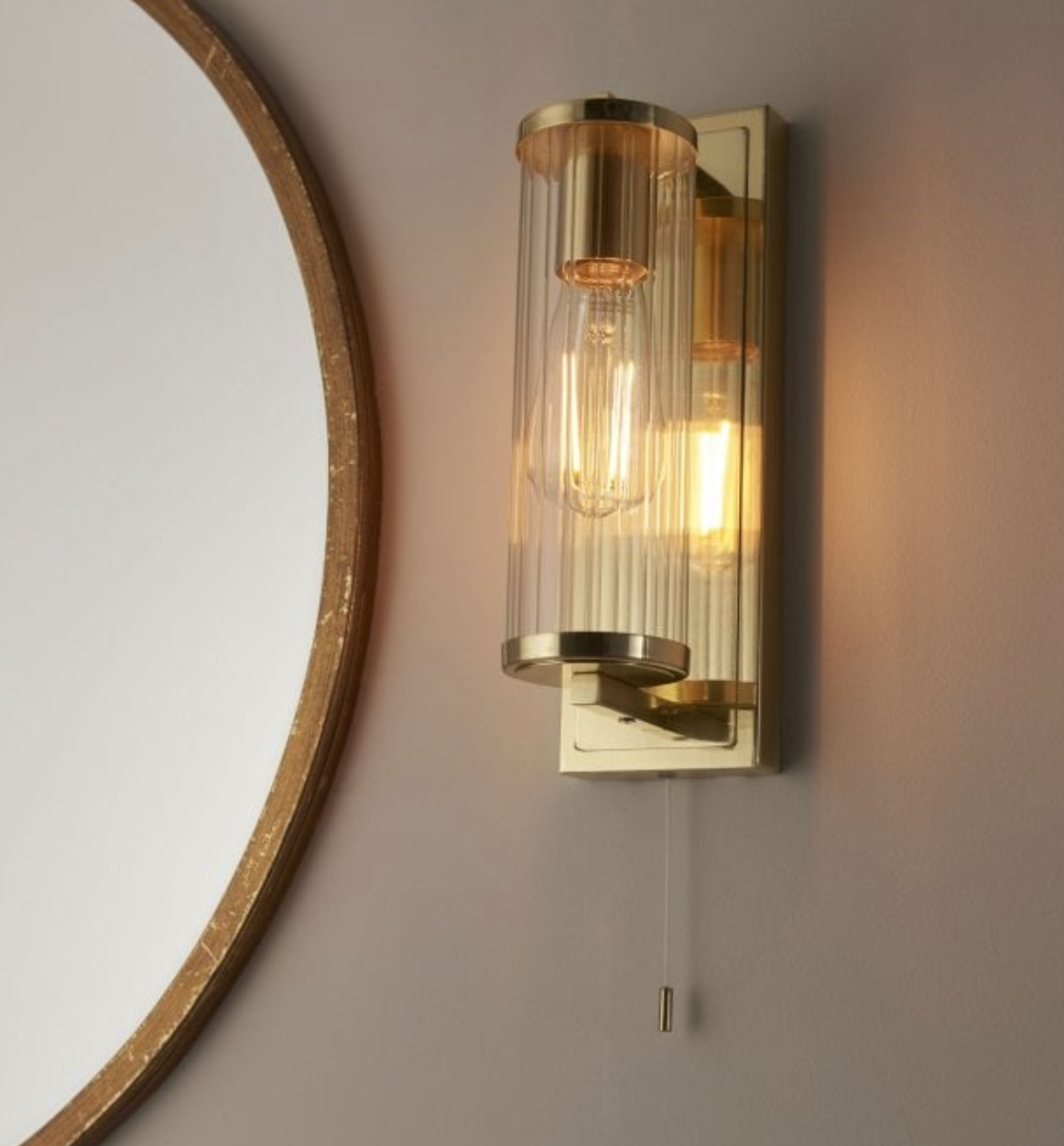 Visionary Lighting Compton IP44 Bathroom Wall Light in Satin Brass & Clear Ribbed Glass, 31.5x10x12cm