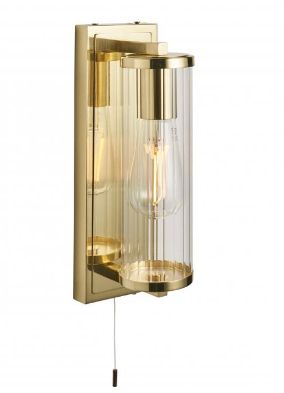 Visionary Lighting Compton IP44 Bathroom Wall Light in Satin Brass & Clear Ribbed Glass, 31.5x10x12cm