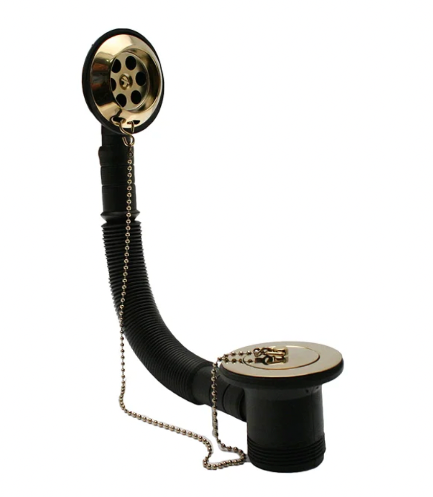 Traditional Gold Plated Retainer Bath Waste with Overflow, Plug + Ball Chain