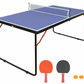 REXOUS Midsize Folding Ping Pong Table Game Set, Portable Indoor Outdoor Table Tennis Table with 2 Paddles, 3 Balls and Net
