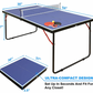 REXOUS Midsize Folding Ping Pong Table Game Set, Portable Indoor Outdoor Table Tennis Table with 2 Paddles, 3 Balls and Net