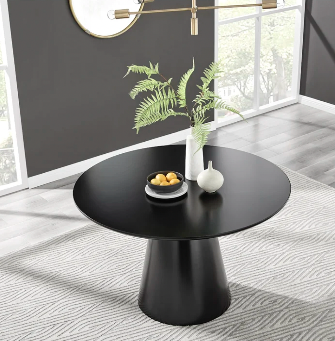 Chowchilla Statement Pedestal Dining Table, Black, 76x120x120cm