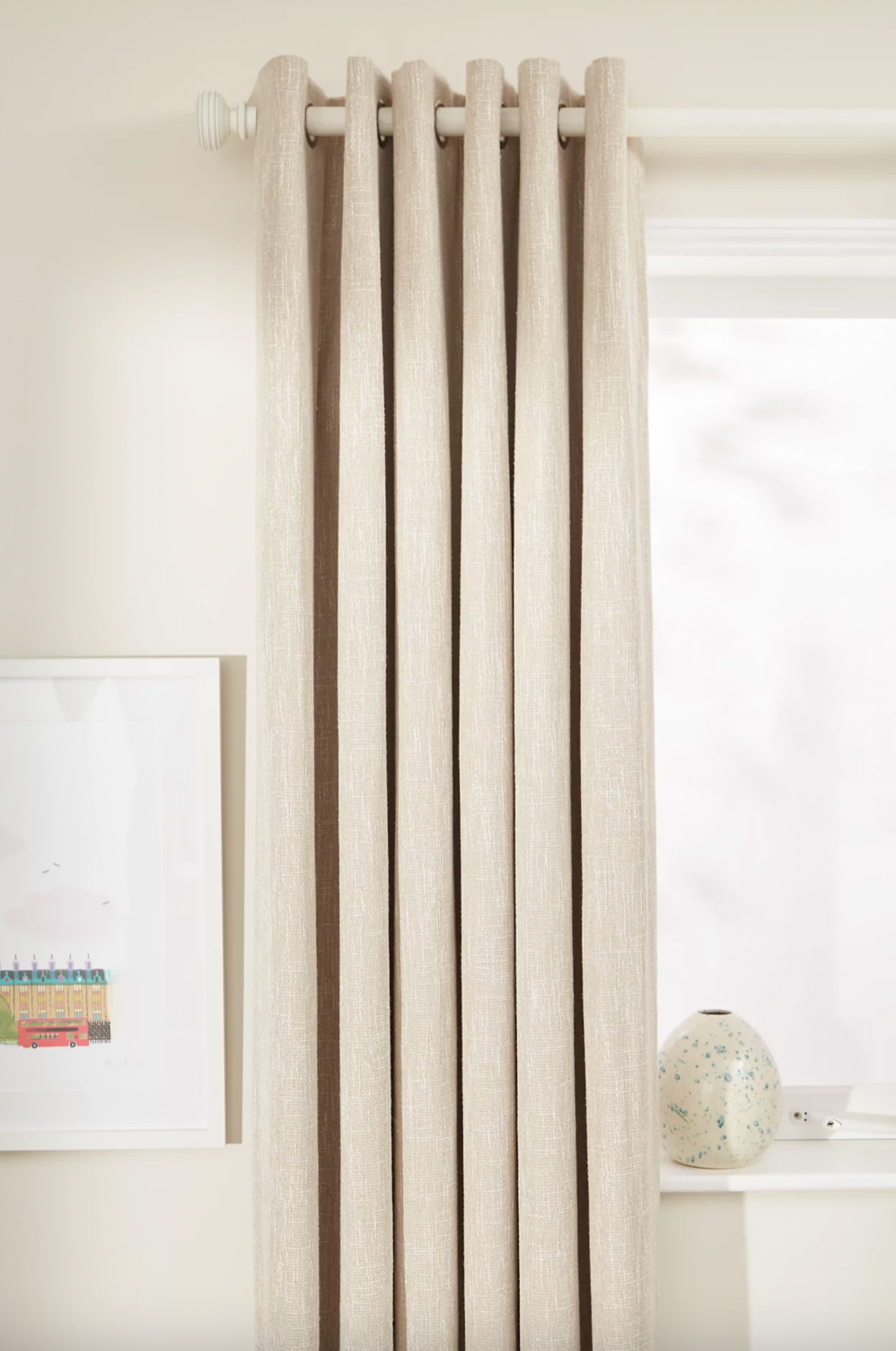 John Lewis Boucle Pair Blackout Lined Eyelet Curtains, Natural White, W167 x Drop 182cm