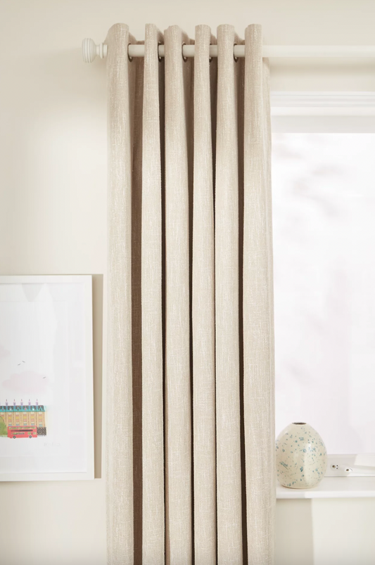 John Lewis Boucle Pair Blackout Lined Eyelet Curtains, Natural White, W167 x Drop 182cm