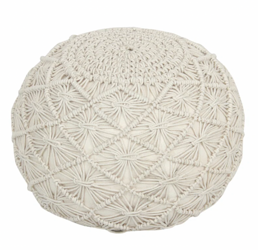 Cleek 47Cm Wide Round Pouf Ottoman - Cream 47cm
