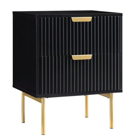 Richmond Ridged 2 Drawer Bedside Table, Matte Black, 50x40x63.5cm