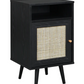 Frances Woven Rattan 1-Door Bedside Table in Black, 40x39x69.8cm