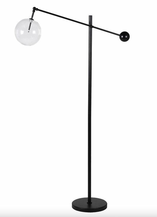 Glass Ball and Black Metal Floor Lamp, 150x85x28cm