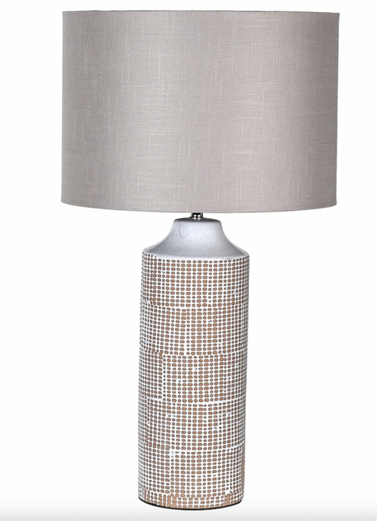 Grid Patterned Lamp with Linen Shade, 68x38cm