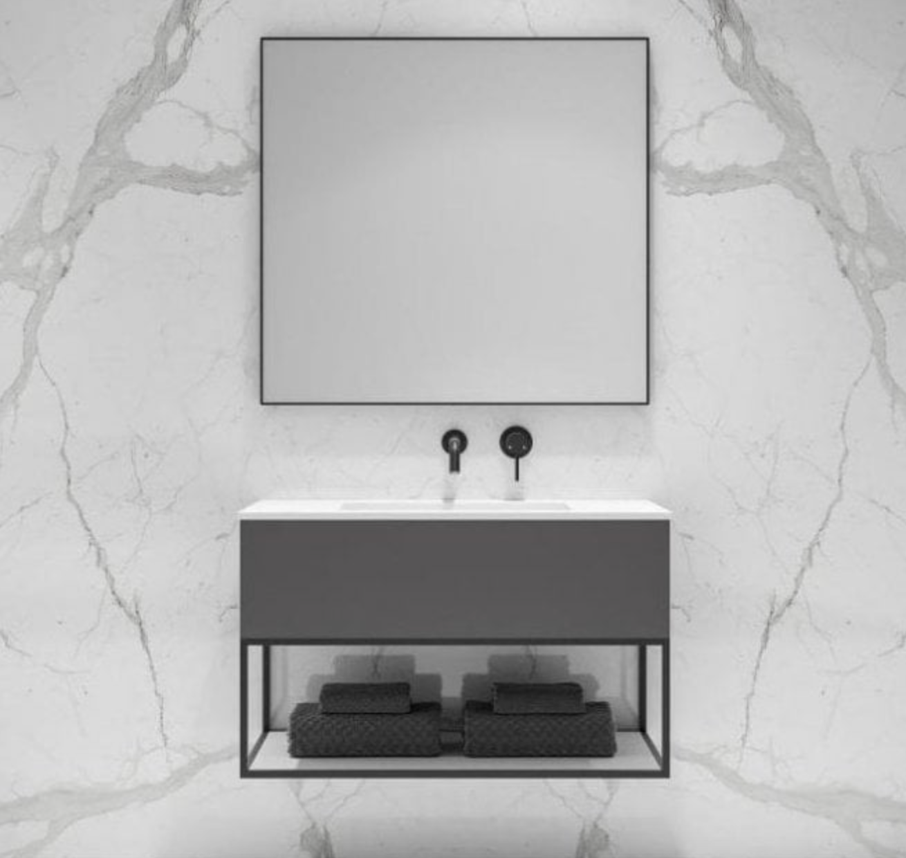 LUXE MIRROR WITH SLIMLINE MATTE BLACK METAL FRAME 900MM