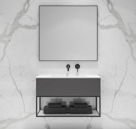 LUXE MIRROR WITH SLIMLINE MATTE BLACK METAL FRAME 900MM