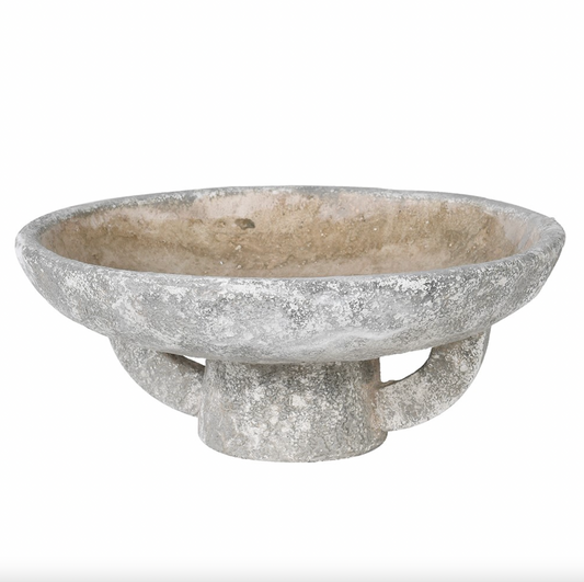 Distressed Footed Cement Bowl