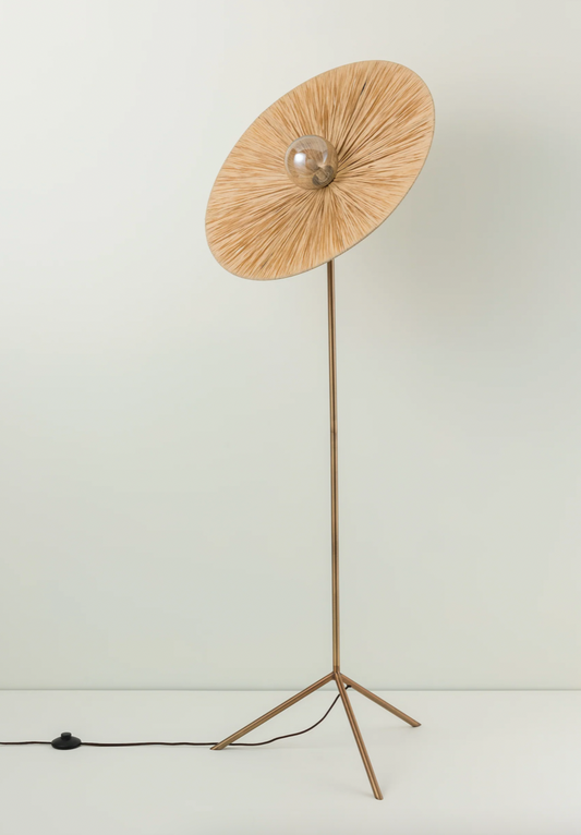 Ridotti - 1 Light Natural Raffia and Burnished Brass Floor Lamp, 60x60x160cm