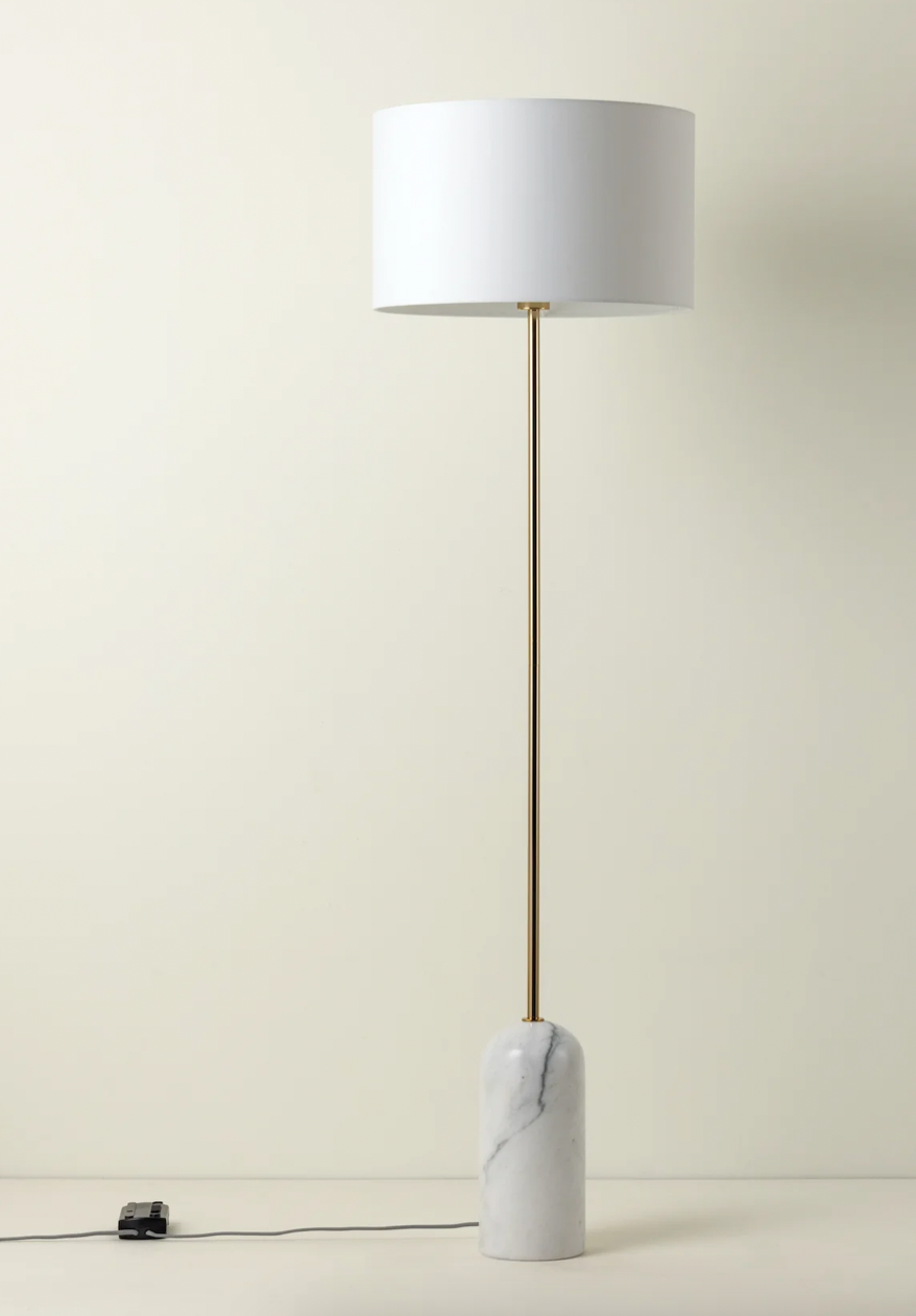 Penn - 1 light white marble and brass floor lamp, 42x42x150cm