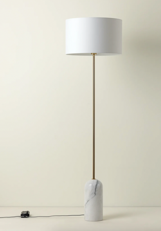 Penn - 1 light white marble and brass floor lamp, 42x42x150cm