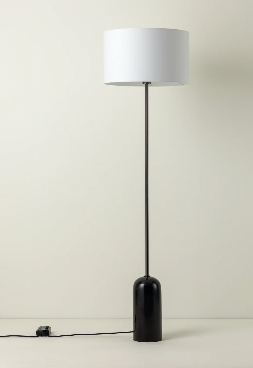 Penn - 1 light black marble and graphite silver floor lamp, 42x42x150cm