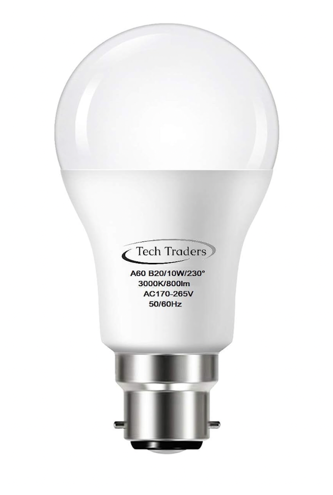 A60 B22 LED Light Bulb, Bayonet 10W Non-dimmable, Warm White