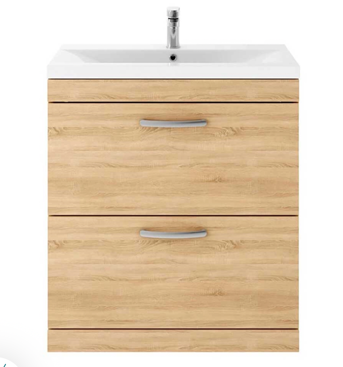 Emily 800mm Floorstanding 2 Drawer Vanity Unit & Mid-Edged Basin - Natural Oak