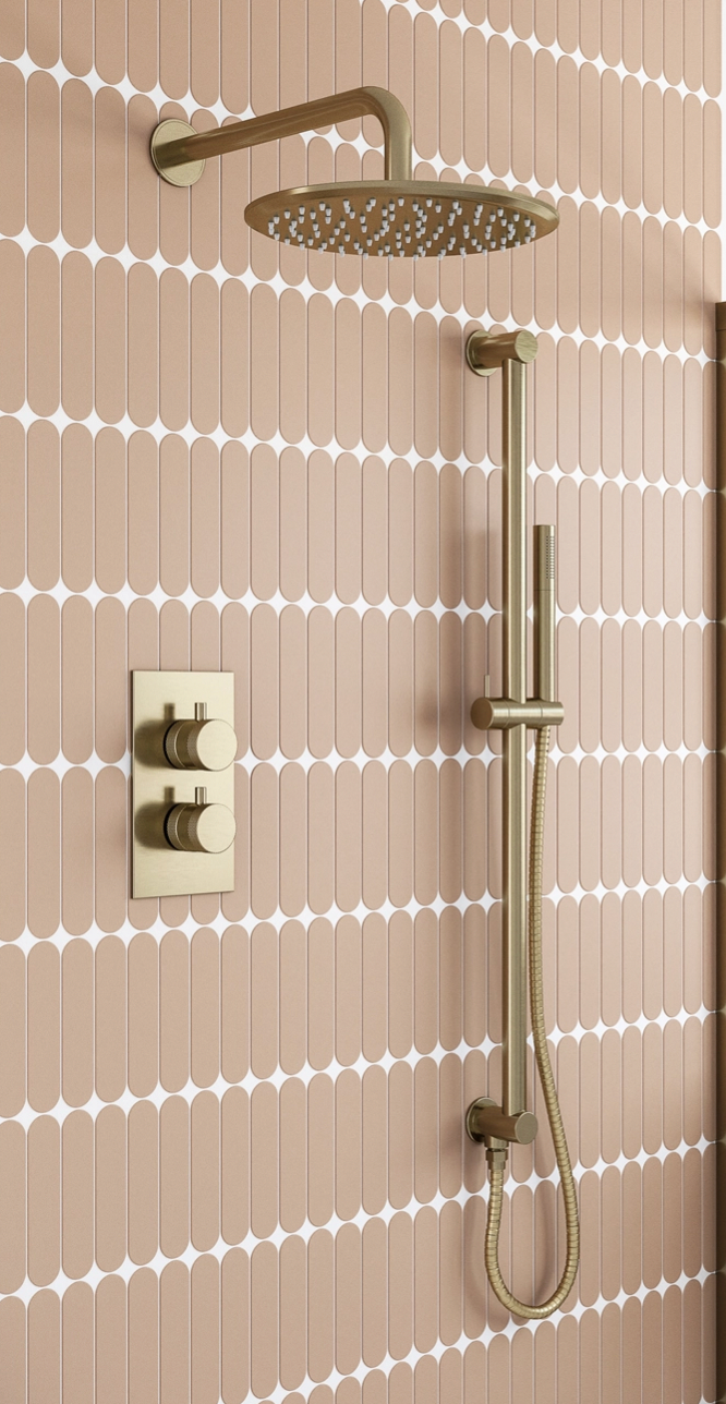 Drench Core Concealed Thermostatic Valve, Fixed Head & Shower Rail Kit - Brushed Brass