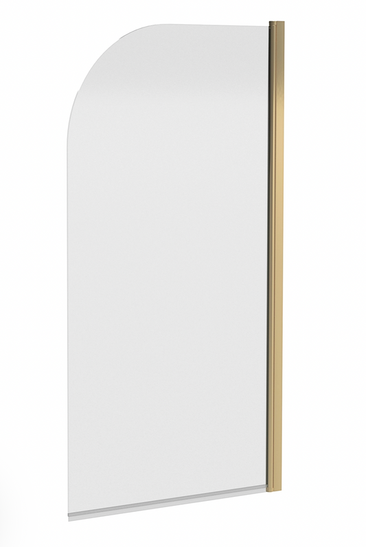 Vellamo Brushed Brass Curved Corner Single Hinged Bath Screen - 1435 x 775mm