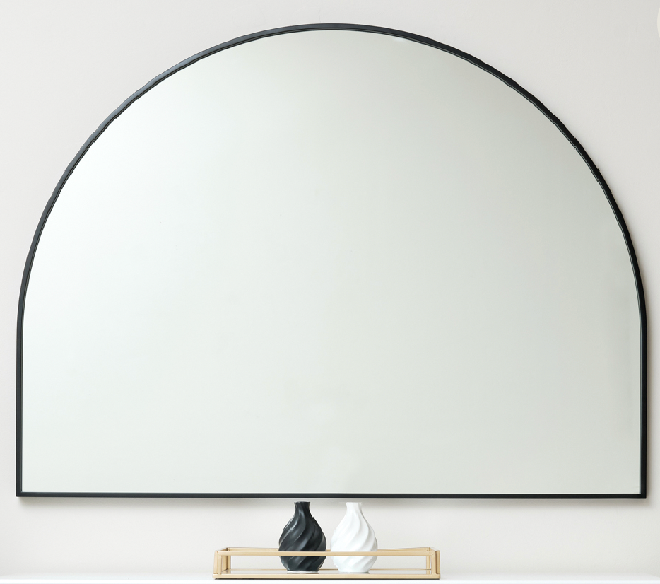 LARGE BLACK ARCHED OVERMANTLE WALL MIRROR 90CM X 120CM